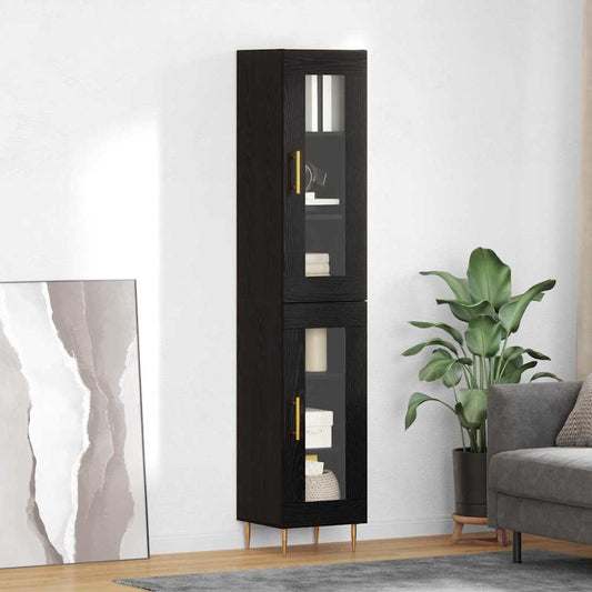 Highboard 34.5x34x180 cm Engineered Wood 1 Glass Door Black oak