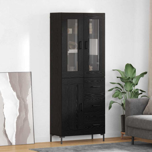 Highboard 69.5x34x180 cm Engineered Wood 1 Wood Door 3 Drawers Black oak