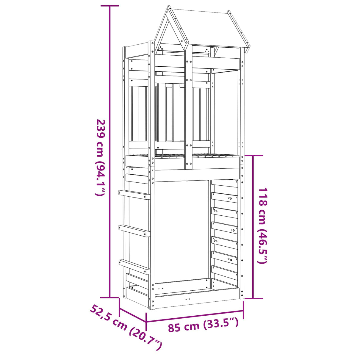 vidaXL Play Tower Brown 85 x 52.5 x 239 cm Solid Impregnated Wood 6