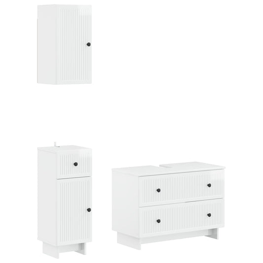 vidaXL 3 Piece Bathroom Cabinet Set EDE High Gloss White 2