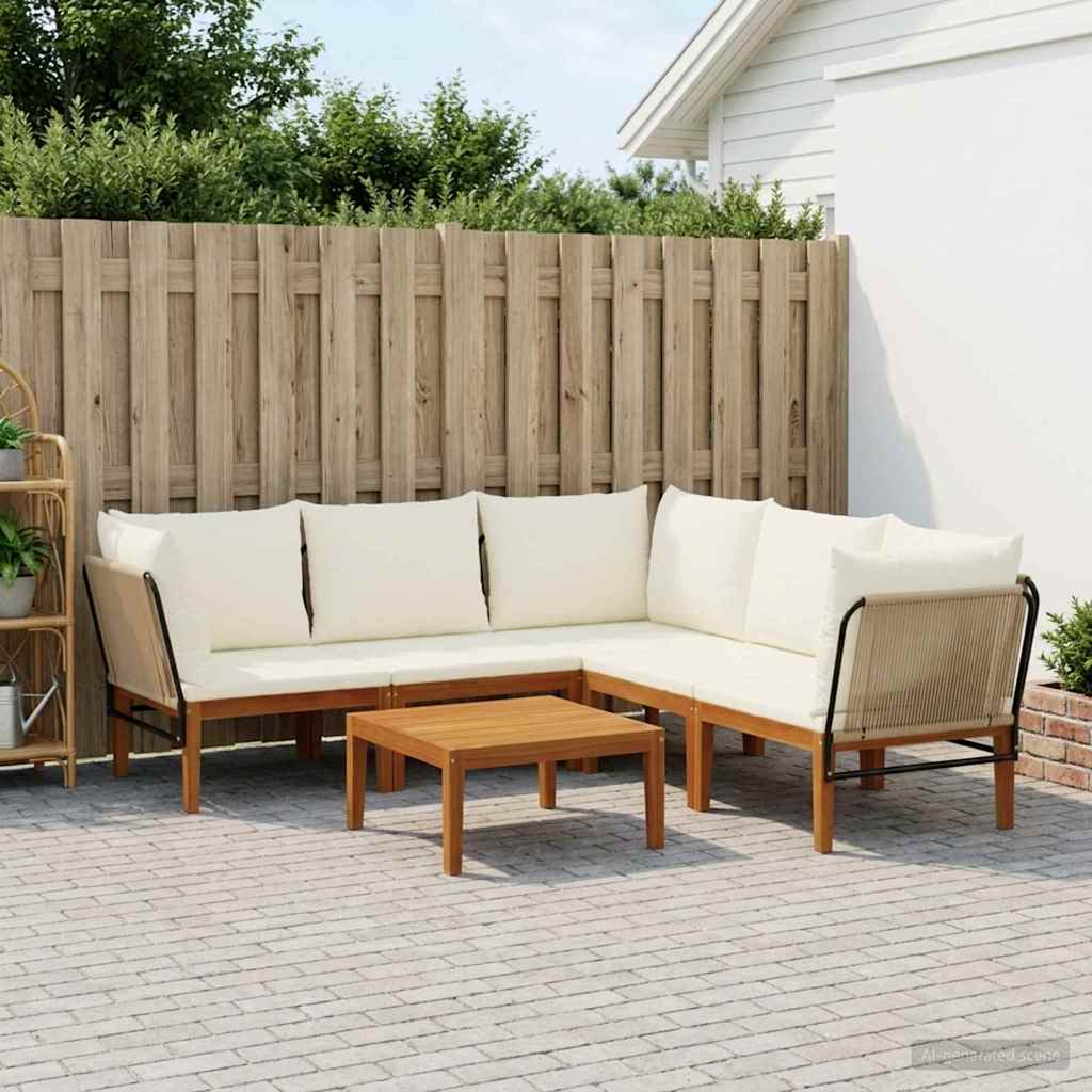 vidaXL 6 pcs Solid Acacia Wood & Rope Natural Beige and Cream White