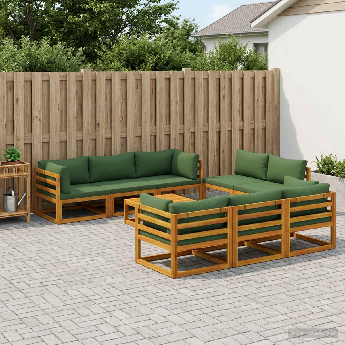 vidaXL Sofa Set 7 pcs Natural Solid Acacia Wood Green