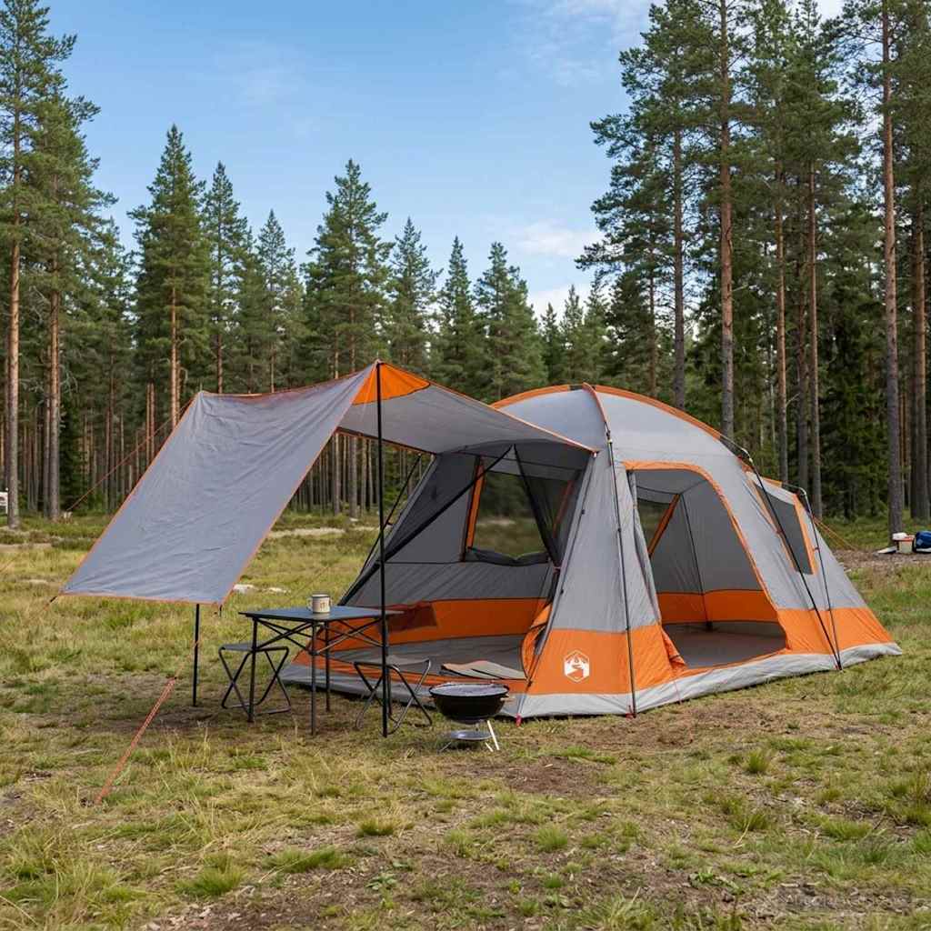 Cabin Tent Polyester and Steel Grey and orange 12-person