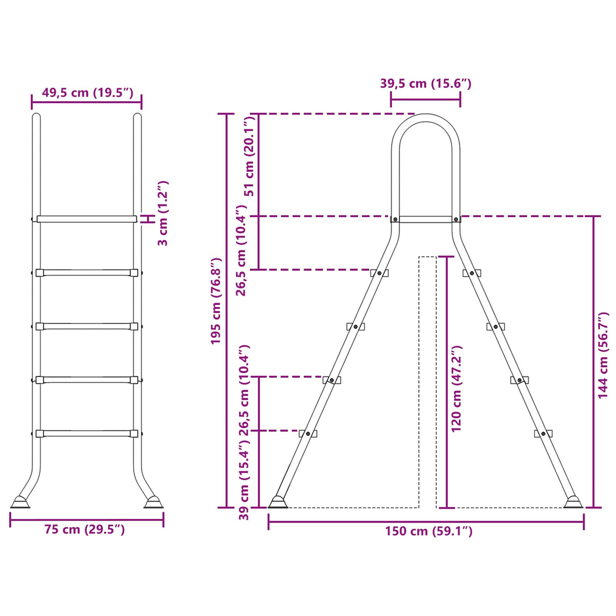 vidaXL Above Ground Pool Ladder 195 x 150 cm 4-Step 6