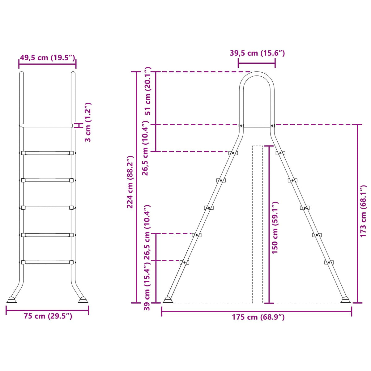 vidaXL Above Ground Pool Ladder 224 x 175 cm 5-Step 6
