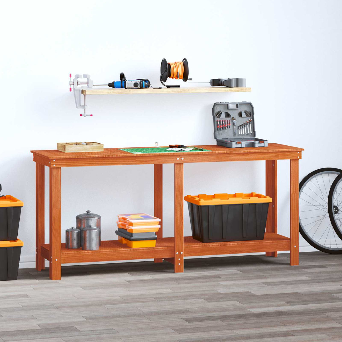 Work Bench Solid Wood Pine Wax brown 180 x 50 x 80 cm