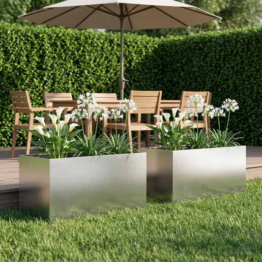 Garden Planter Silver 2 pcs Stainless Steel Depth 50 cm 80 cm 50 cm