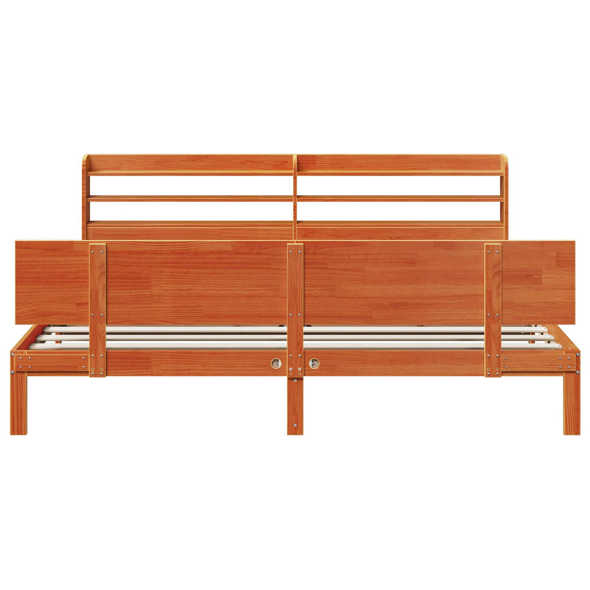 vidaXL Bed Frame with Shelf 2 pcs Wax Brown Solid Pine Wood 6