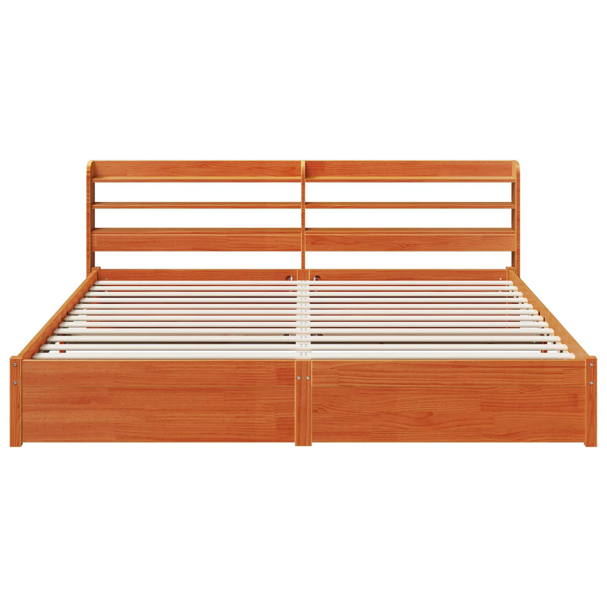 vidaXL Bed Frame with Shelf Wax Brown 200 x 200 cm Solid Pine Wood 6