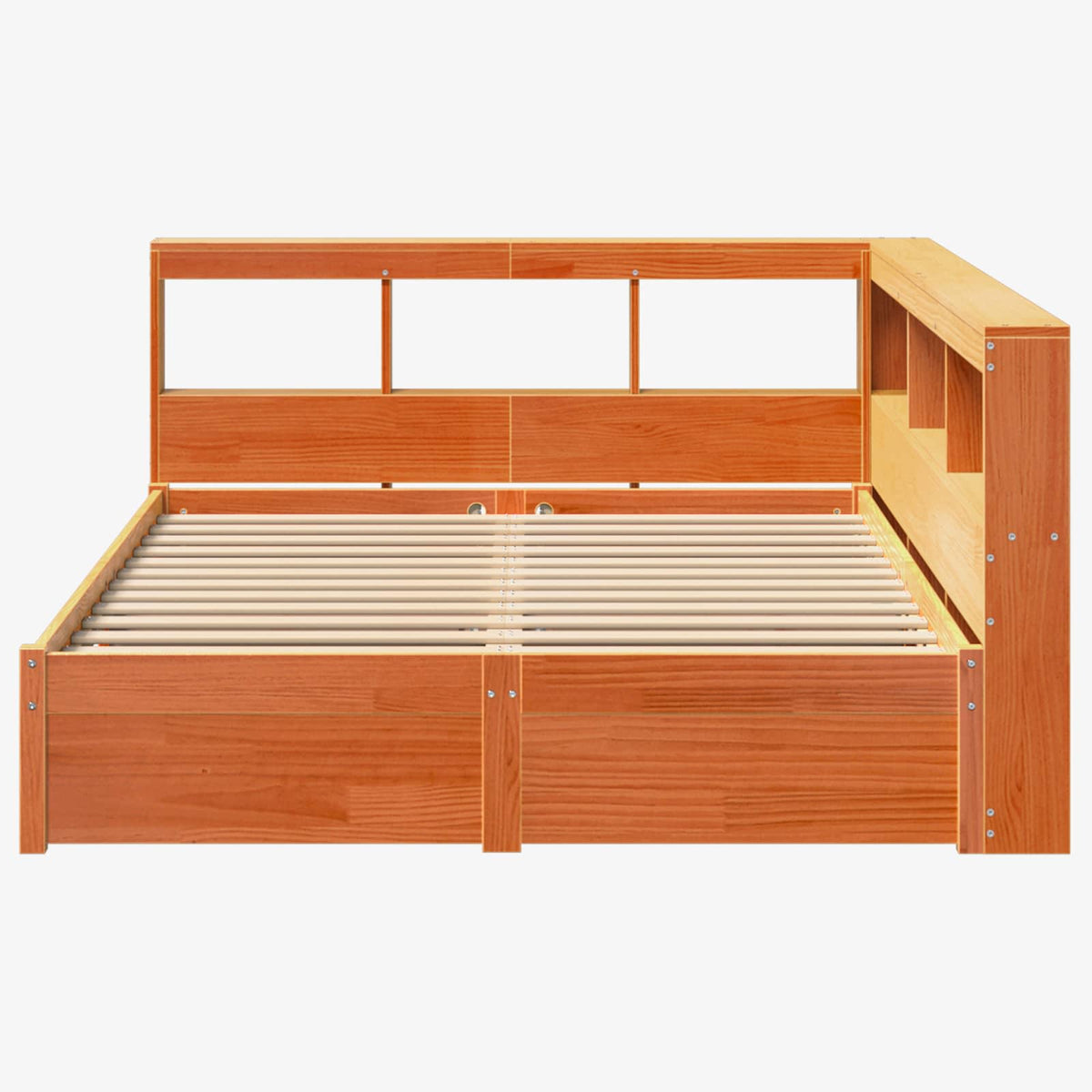 vidaXL Bookcase Bed Plain 2 pcs Wax Brown 200 x 140 cm Solid Pine Wood 6