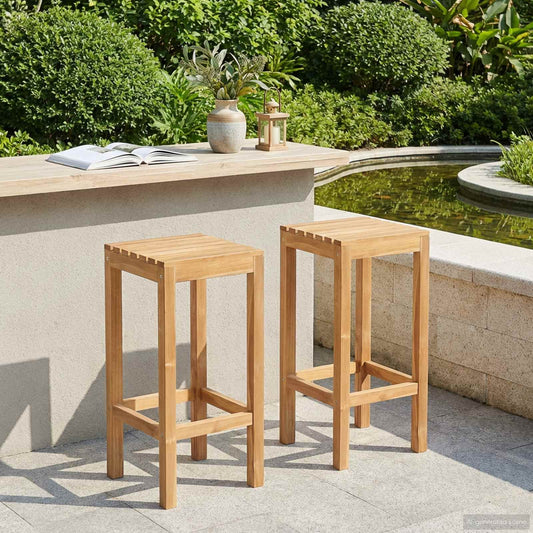 Bar Stool Natural Solid Teak Wood without backrest 2
