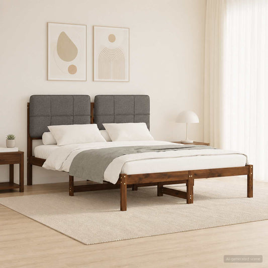 Bed Frame with Upholstered Headboard Length 190 cm Width 140 cm Dark brown and light grey