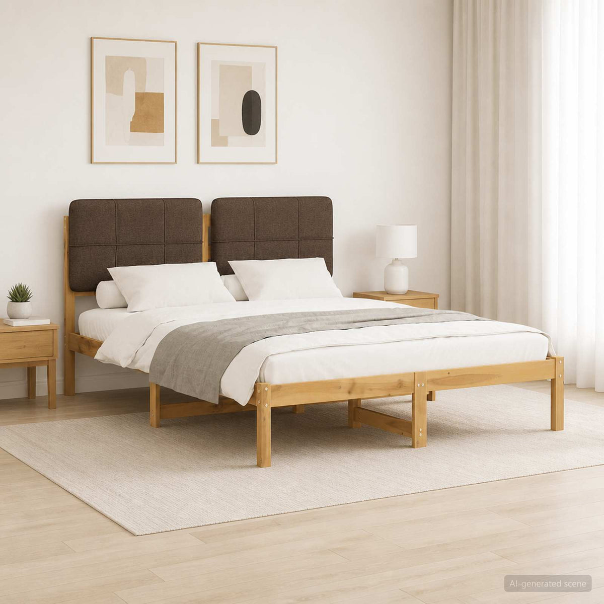 Bed Frame Upholstered Headboard Length Width Whitewash taupe