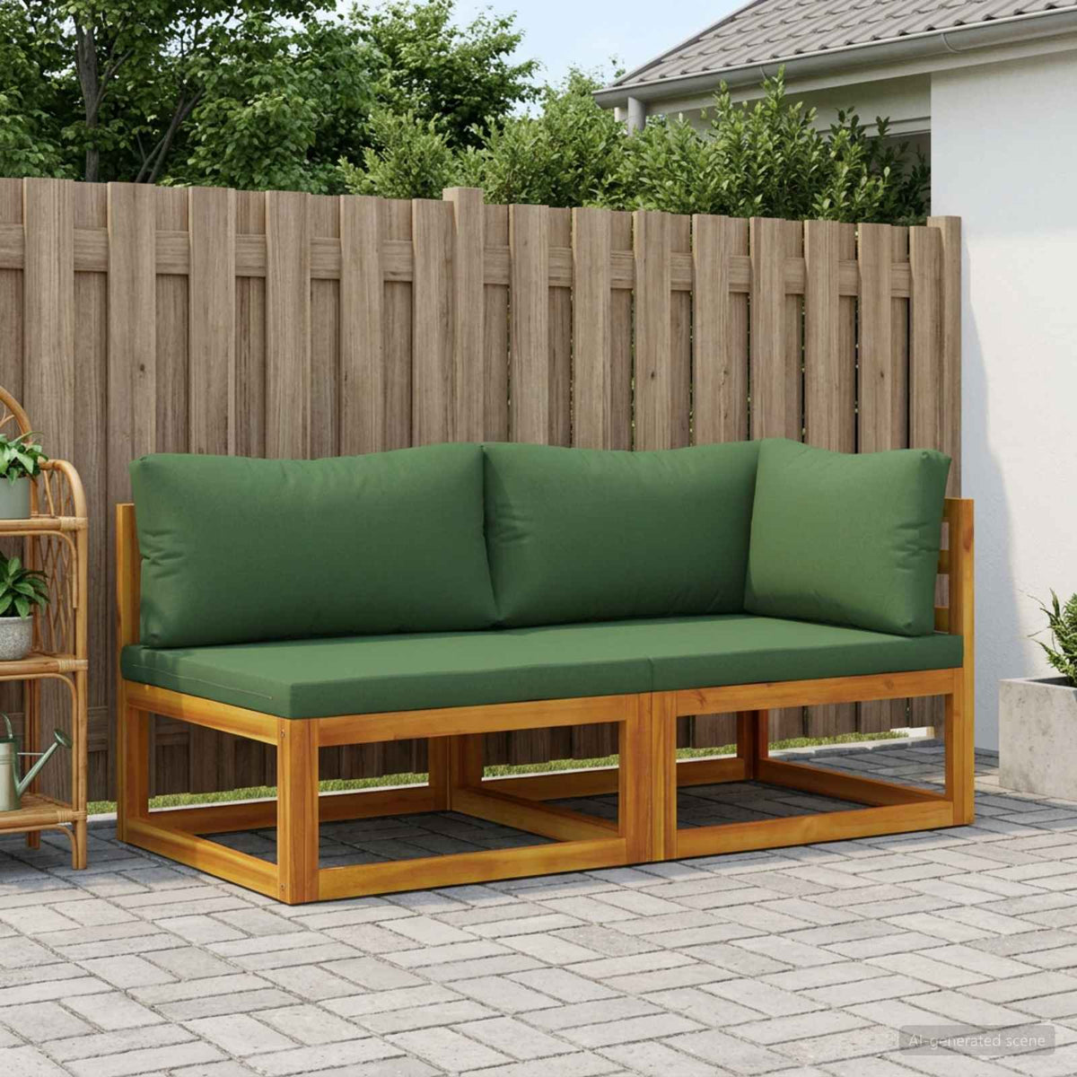 vidaXL Sectional with Cushions Solid Acacia Wood Natural Green