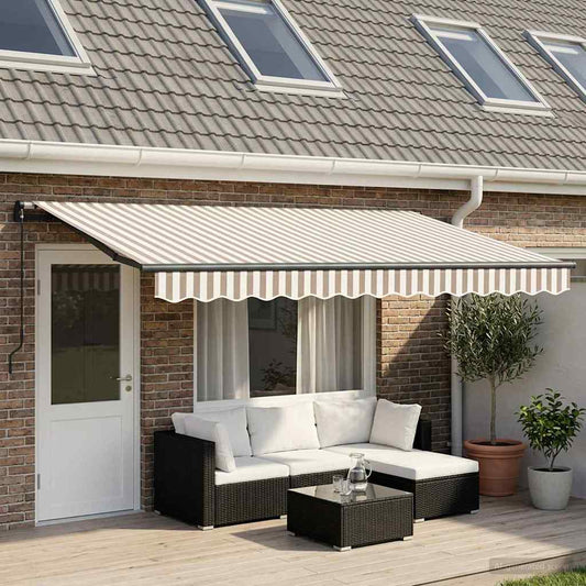 Manual Awning 4.5 x 3.5 m 100% Polyester with Anthracite Frame Drop 350 cm Width 450 cm Light grey and white