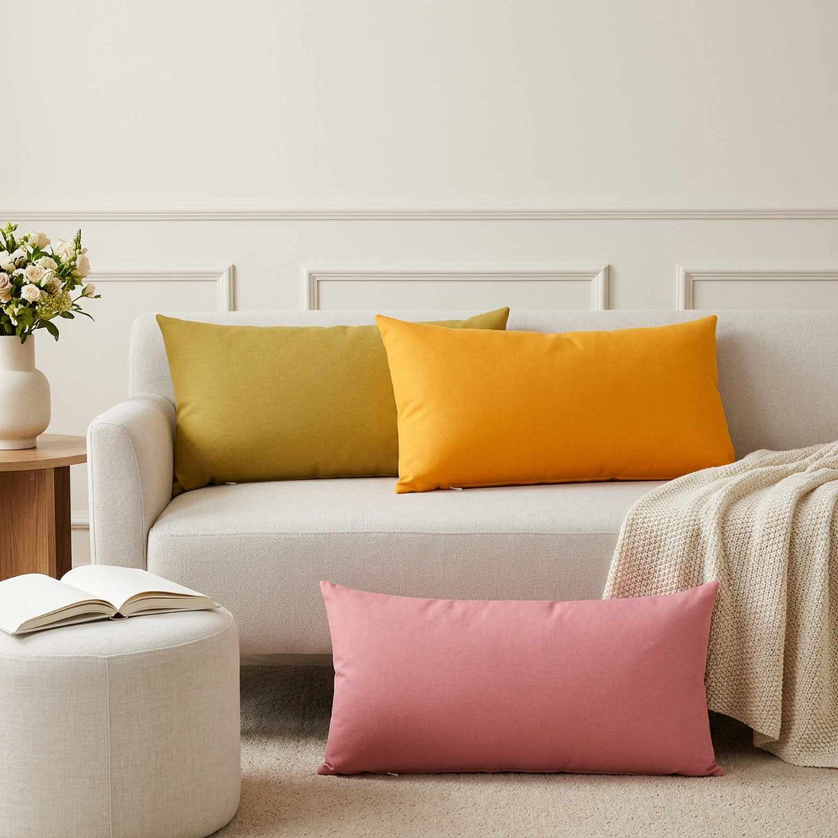 Throw Pillow HEERLEN Fabric 12 pcs 40 x 80 cm Light yellow