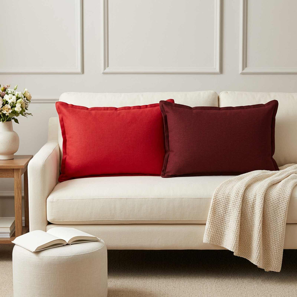 Throw Pillow HOUTEN 50 x 75 cm Faux Linen 2 pcs Red