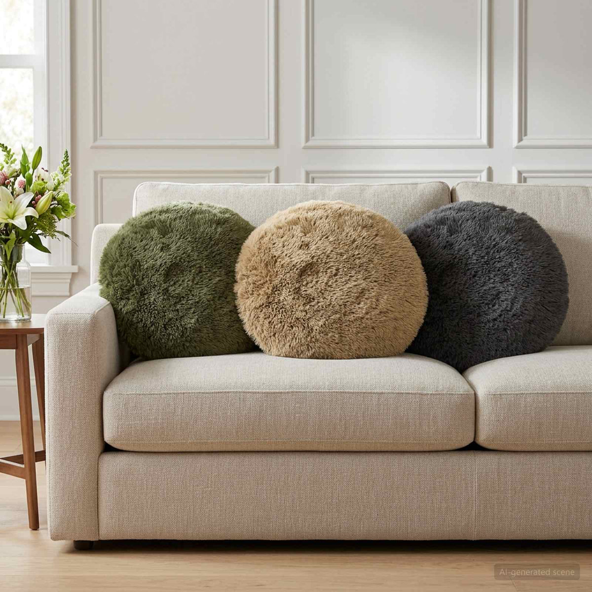Throw Pillow HEERLEN PV Fleece 6 pcs Green Ø 50 cm