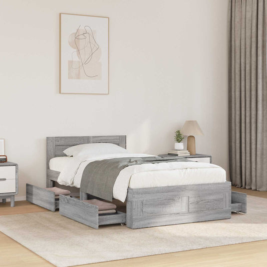 Bed Frame with Headboard without Mattress Grey Sonoma 80 x 200 cm