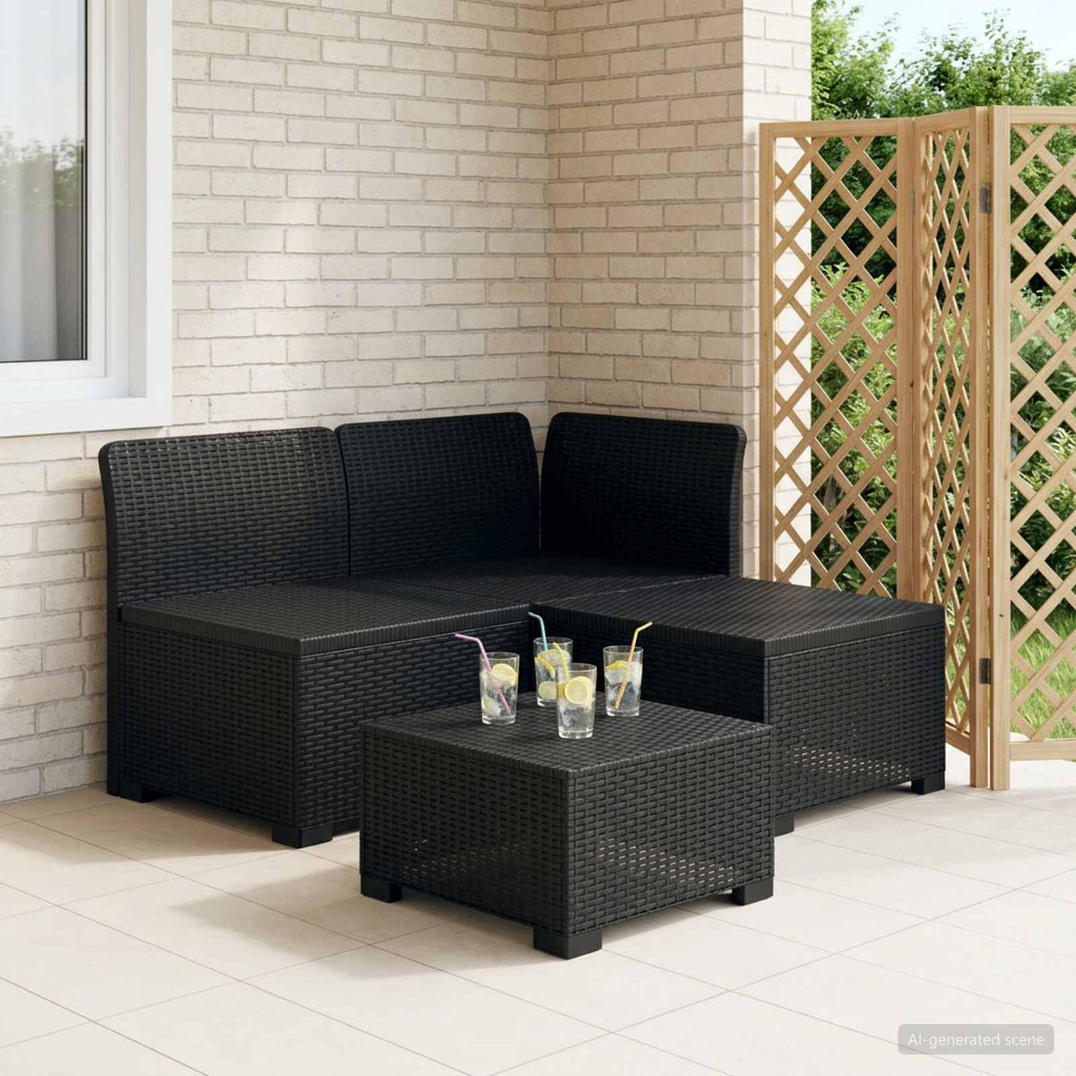 1-Seater with Cushion Rattan Look PP Anthracite Sofa + middle + corner without cushion