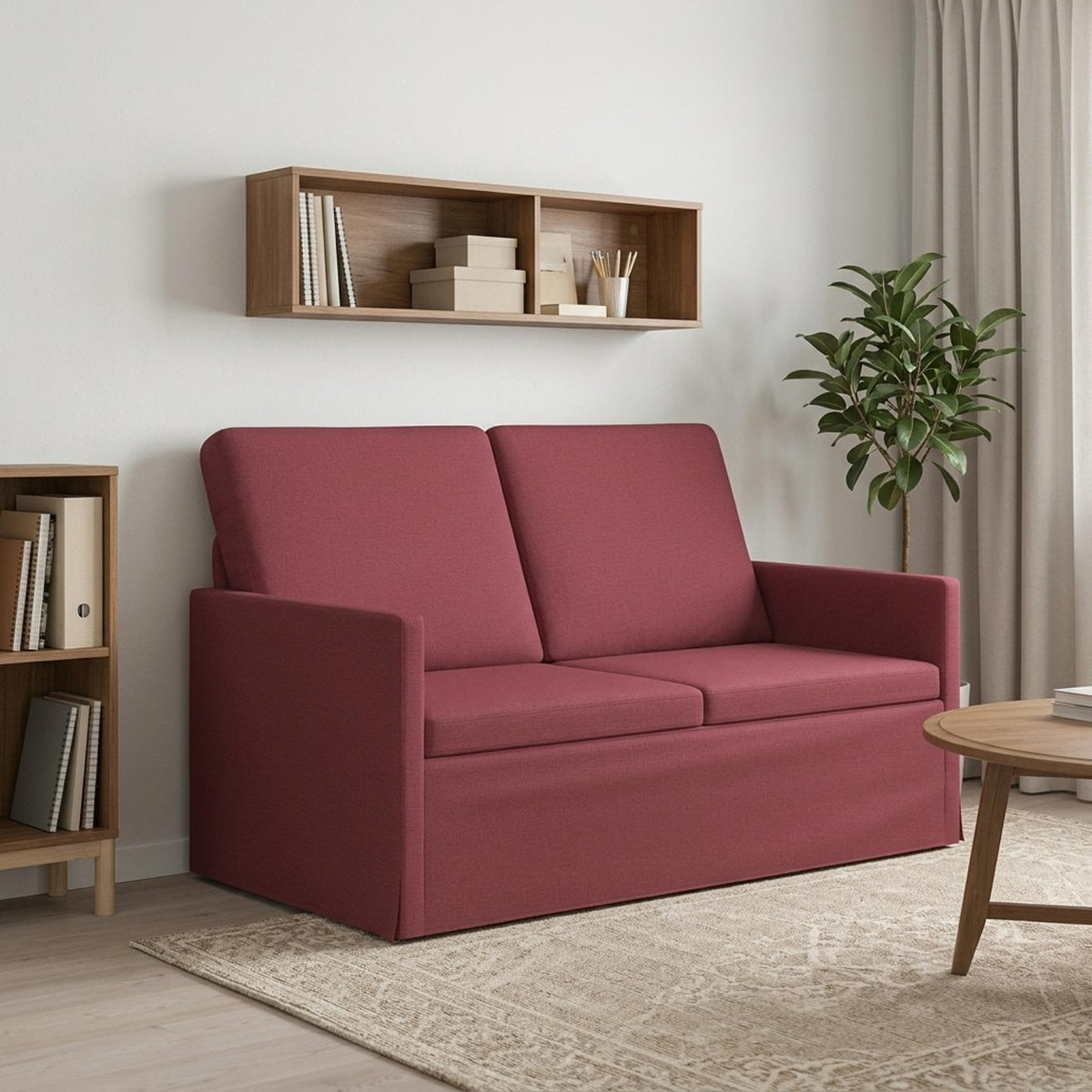 2 Seater Sofa 130 x 81 x 82 cm Fabric 120 cm Wine red