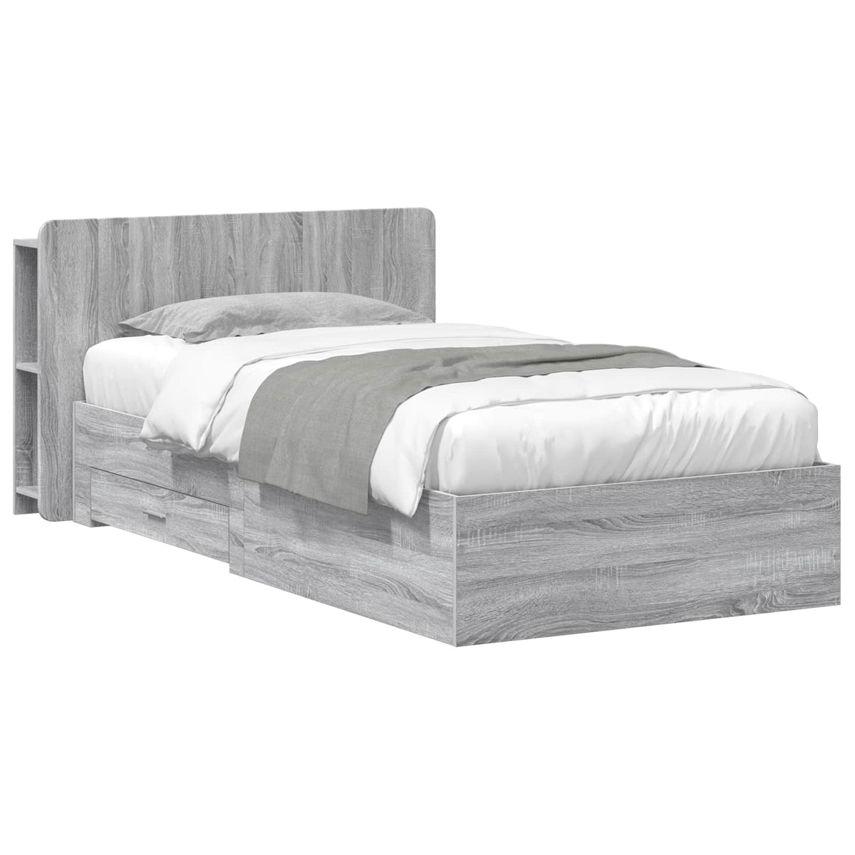 vidaXL Bed Frame with Storage Engineered Wood Length 200 cm without Centre Shelf Grey Sonoma