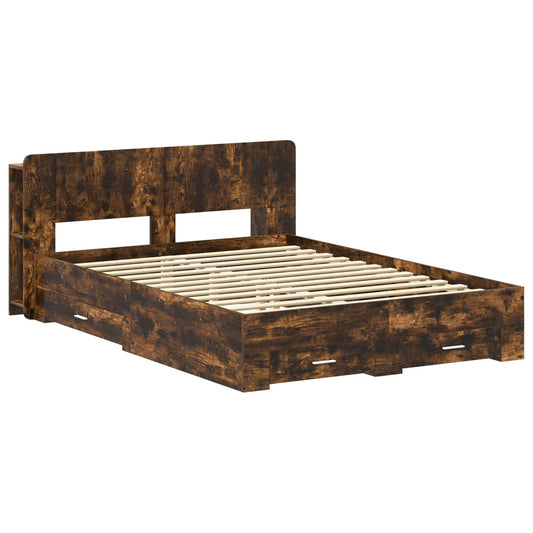 vidaXL Bed Frame with Storage Smoked Oak 150 x 200 cm Engineered Wood 2