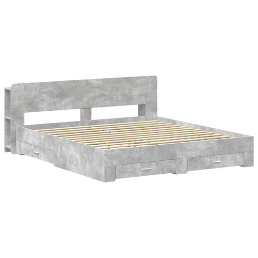 vidaXL Bed Frame with Storage Concrete Grey 200 x 200 cm 2