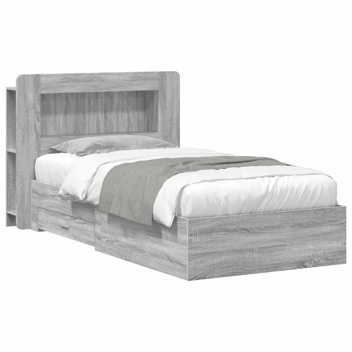 Bed Frame with Storage 90 x 200 cm Engineered Wood with Centre Shelf Grey sonoma