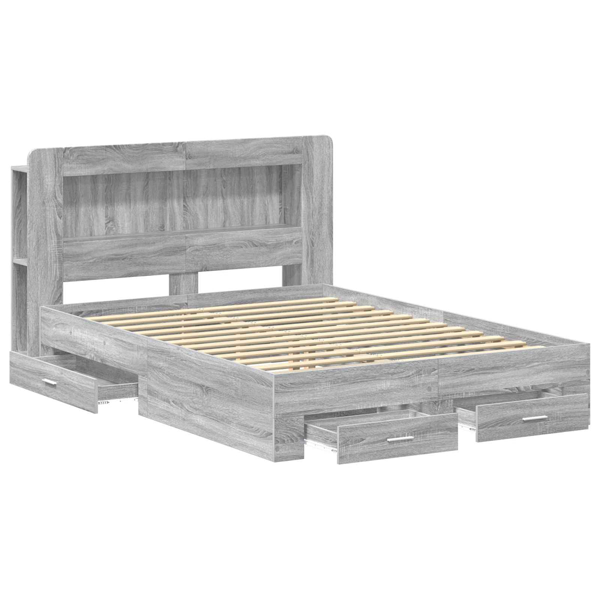 Bed Frame with Storage 160 x 200 cm Length 200 cm with centre shelf Width 160 cm Grey sonoma