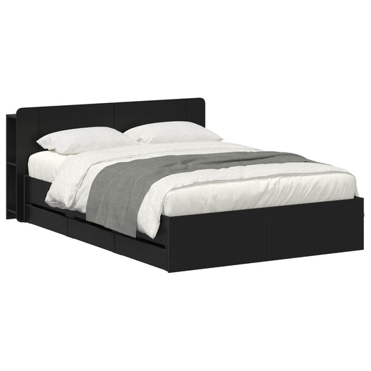 vidaXL Bed Frame with Storage and Headboard Black 150 x 200 cm 2