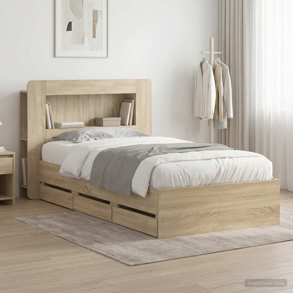 vidaXL Bed Frame with Storage and Headboard Length 190 cm with Centre Shelf