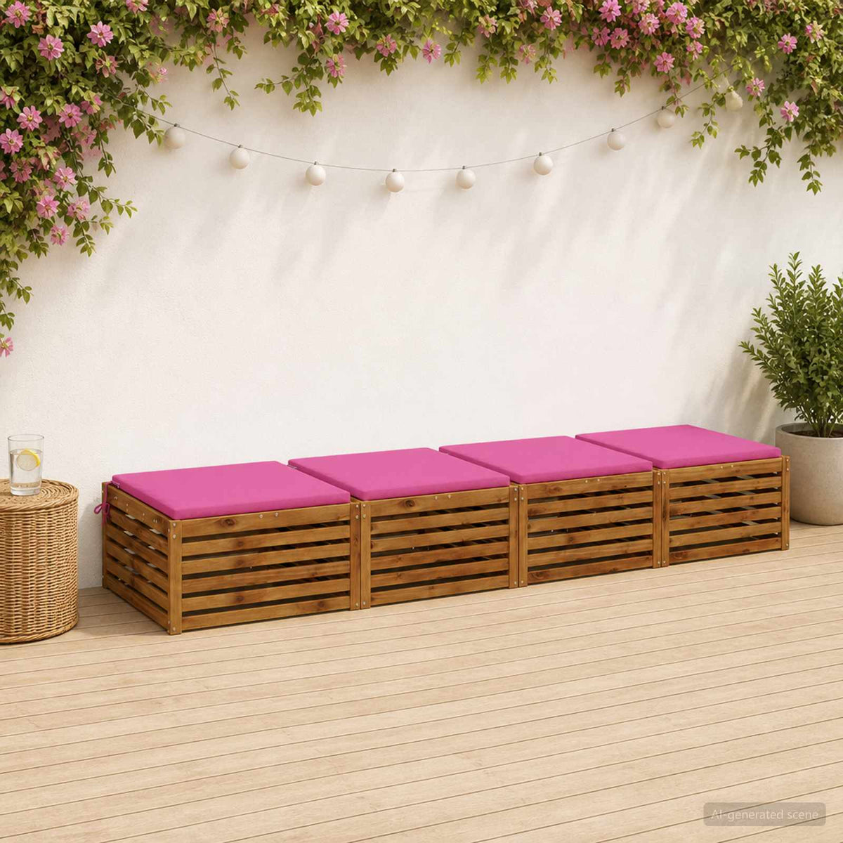 Seat Cushions SOEST 100% Polyester Anthracite 4 pcs Height 3 cm Width 80 cm Pink (polyester)