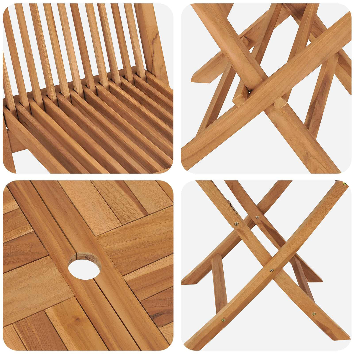vidaXL 3 Piece Folding Garden Bistro Set Natural Solid Teak Wood 6