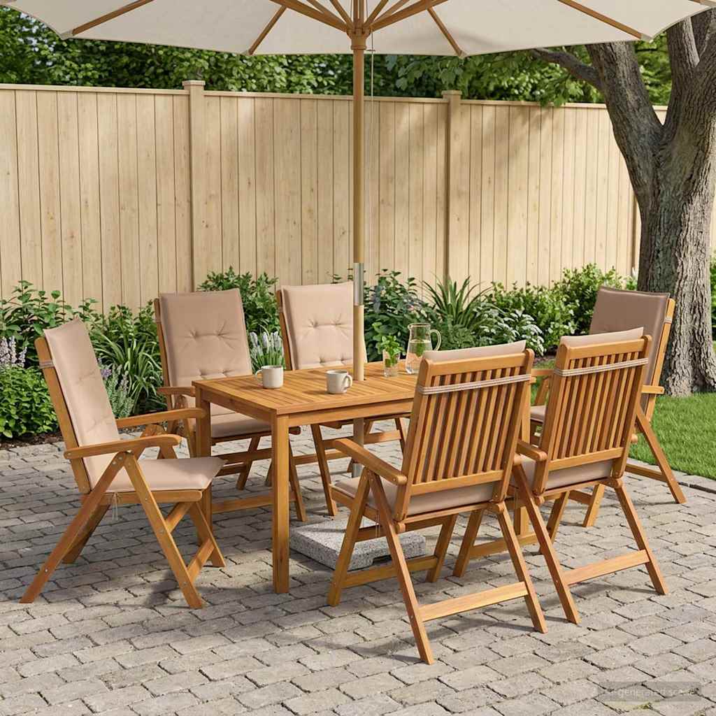 5-Piece Garden Dining Set 4-Seaters Solid Acacia Wood Taupe Table + 6x chair