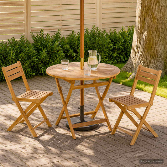 Folding Garden Table Natural 90 x 90 x 75 cm Solid Teak Wood Round