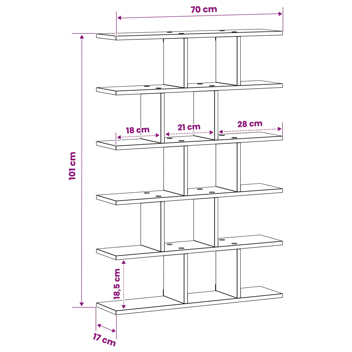 Wall Shelf 70 x 17 x 101 cm Engineered Wood White