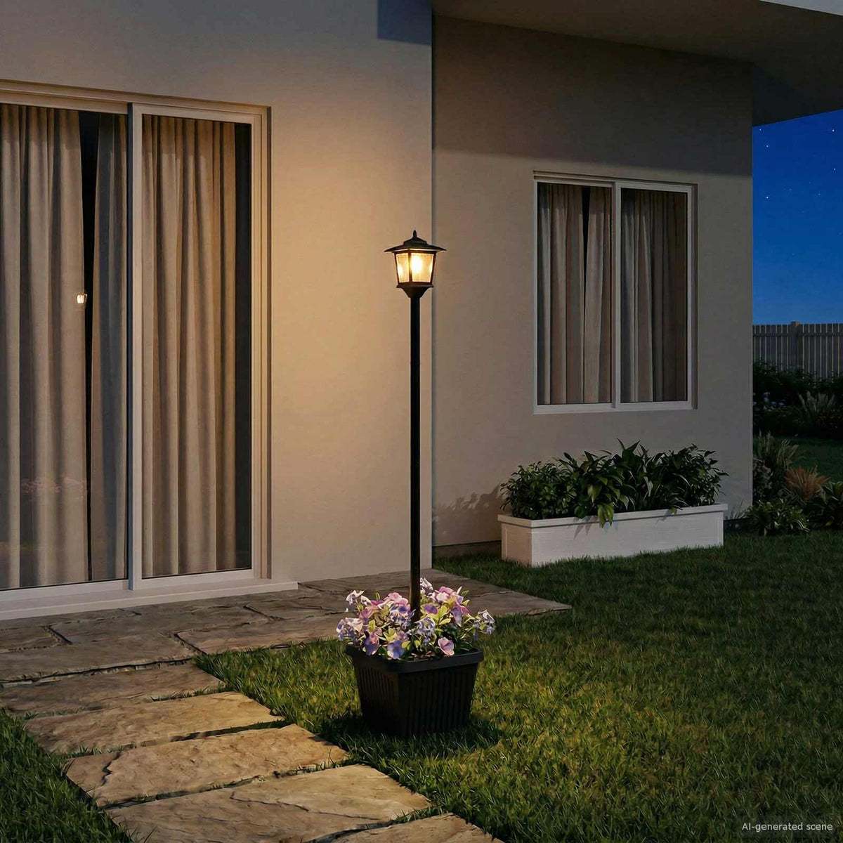 Solar Lamp Post with Planter Black 32 x 32 x 158 cm with pot