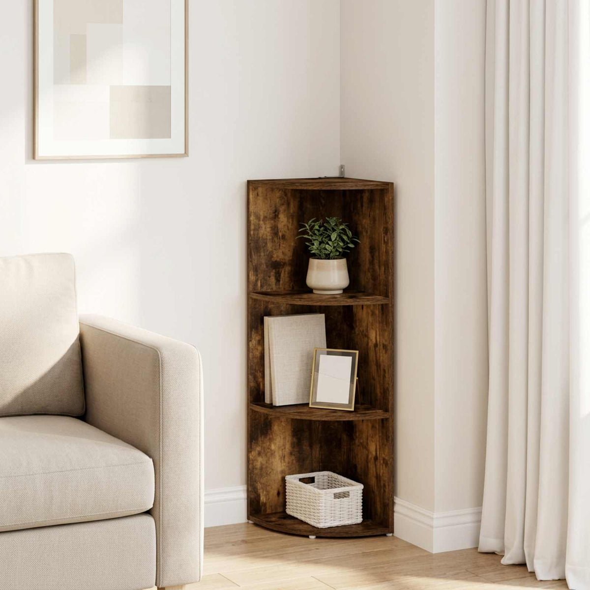 Corner Shelf 2-Tier 41.5 x 41.5 x 72 cm Engineered Wood Smoked oak