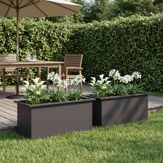 Garden Planter with LED 40 x 80 x 40 cm Steel 2 pcs Black