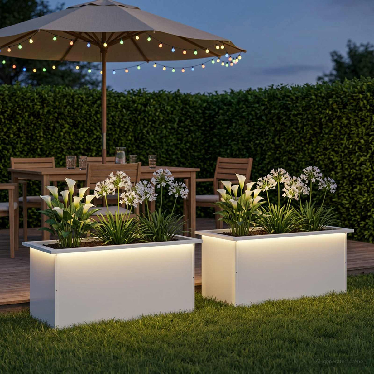 Garden Planter with LED 40 x 80 x 40 cm Steel 2 pcs White