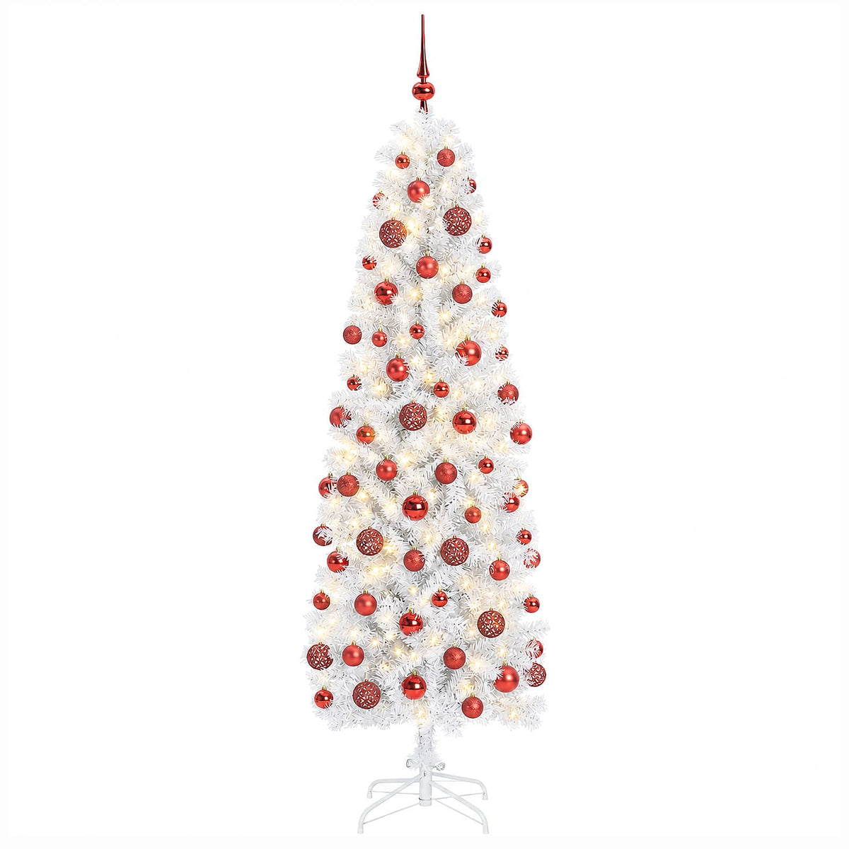 vidaXL Artificial Slim Christmas Tree with Bauble 180 cm 300 LEDs 4