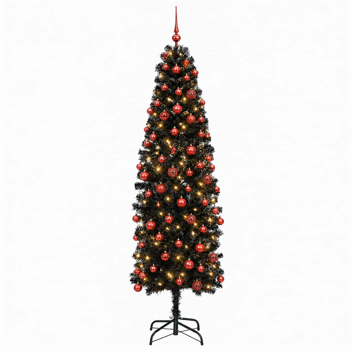 vidaXL Artificial Slim Christmas Tree with Bauble 210 cm 300 LEDs 4