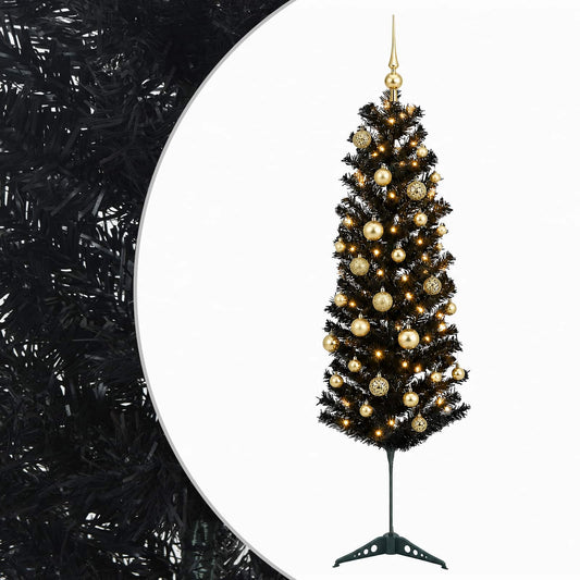 Artificial Slim Christmas Tree with Bauble 150 LEDs 120 cm with LEDs & gold/bronze balls