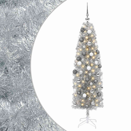vidaXL Artificial Slim Christmas Tree with Bauble 180 cm 300 LEDs 2