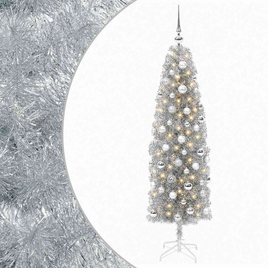 vidaXL Artificial Slim Christmas Tree with Bauble 180 cm 300 LEDs 2