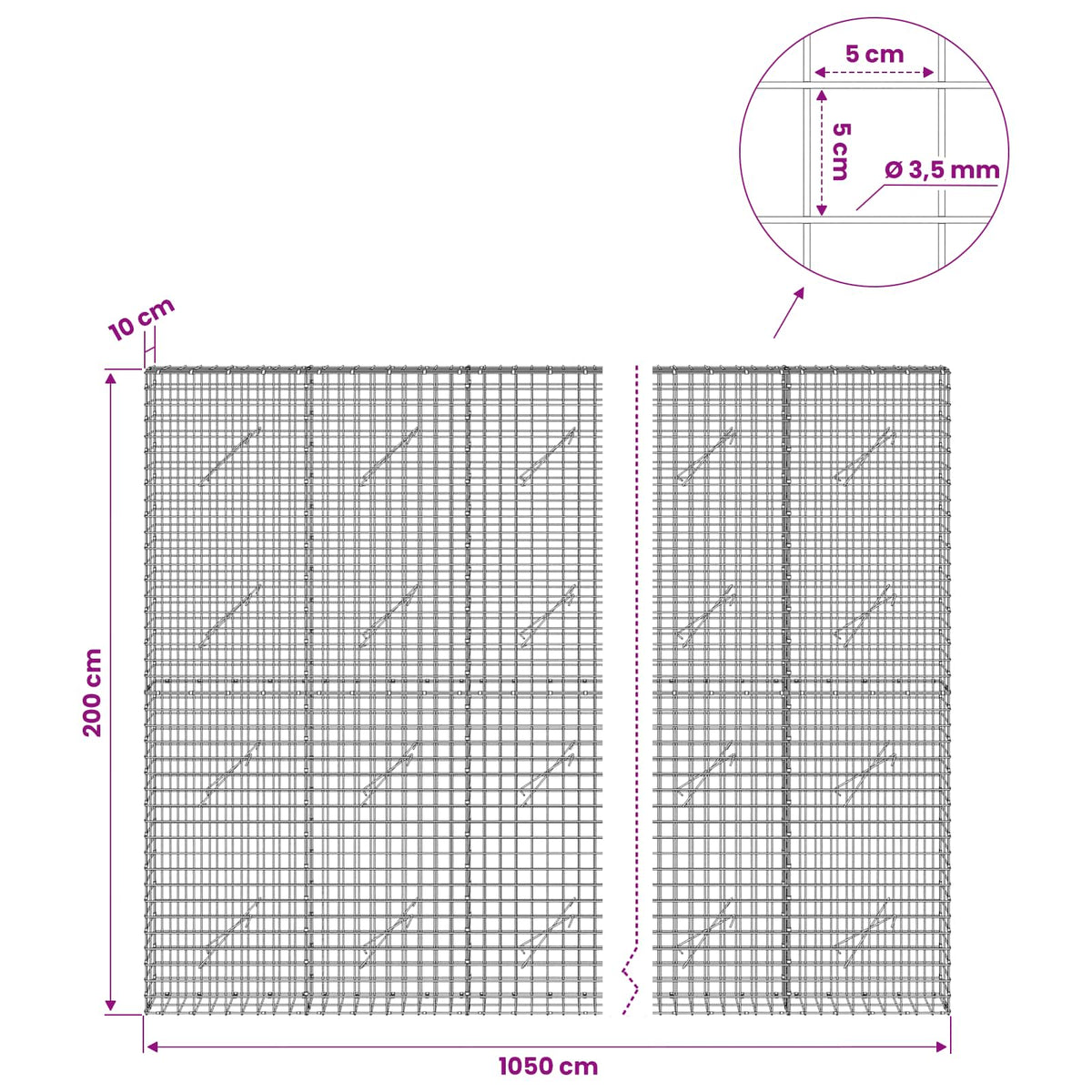 Gabion with 3.5 mm Wire and 5x5 cm Mesh 1050x10x200 cm 1050 cm