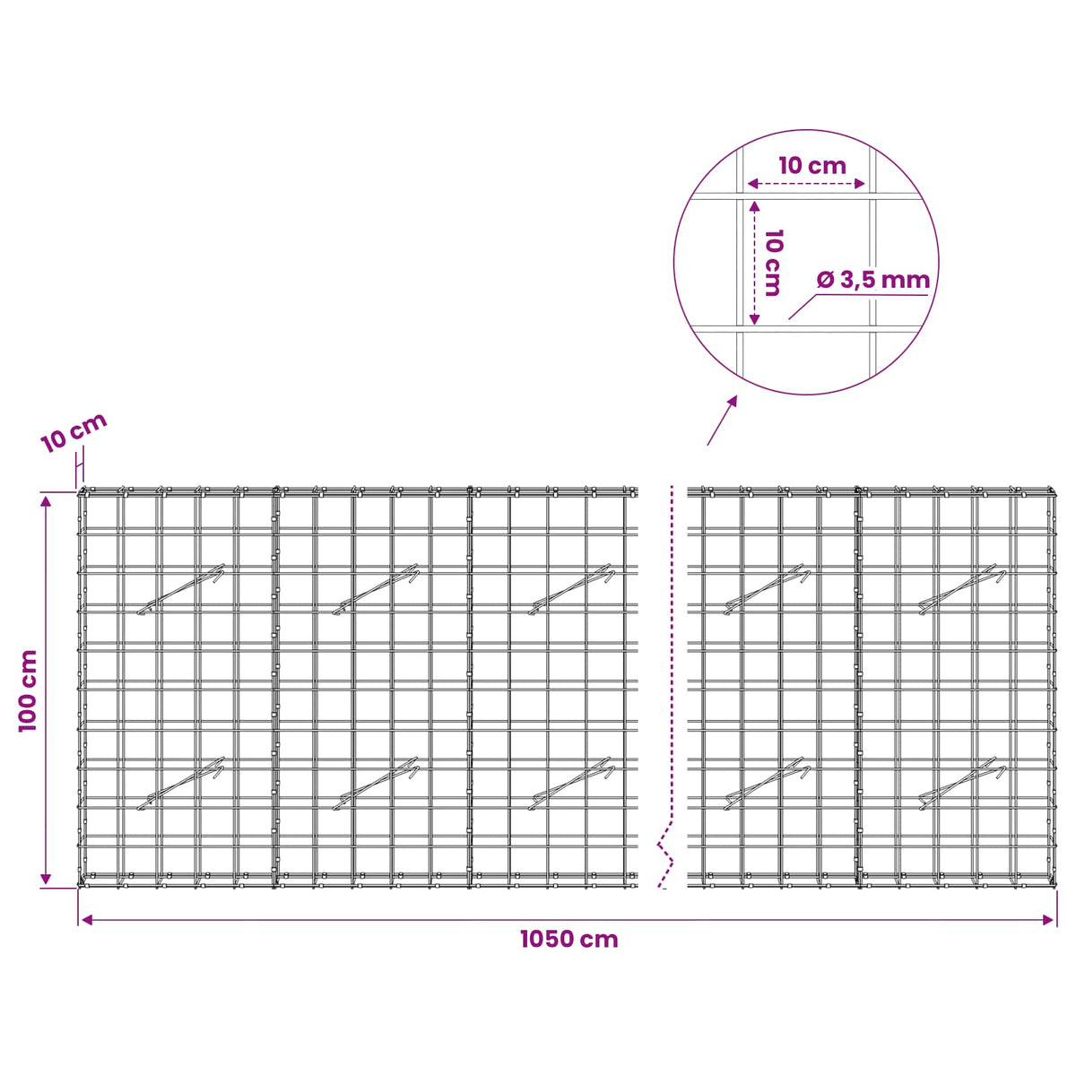vidaXL Gabion with 3.5 mm Wire and 10x10 cm Mesh 1050x10x100 cm 6