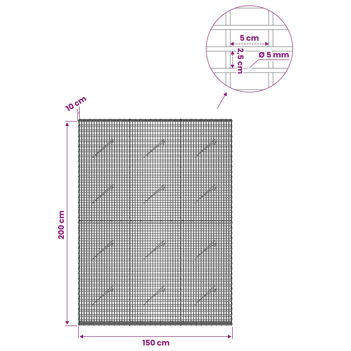 vidaXL Gabion with 5 mm Wire and 5x2.5 cm Mesh 150x10x200 cm 6