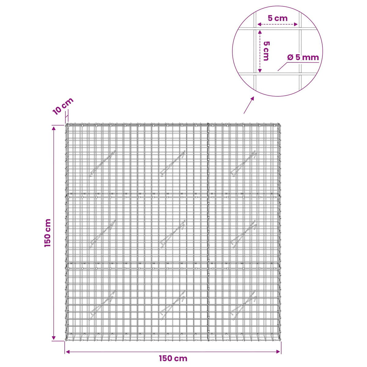 vidaXL Gabion with 5 mm Wire and 5x5 cm Mesh 150x10x150 cm 6